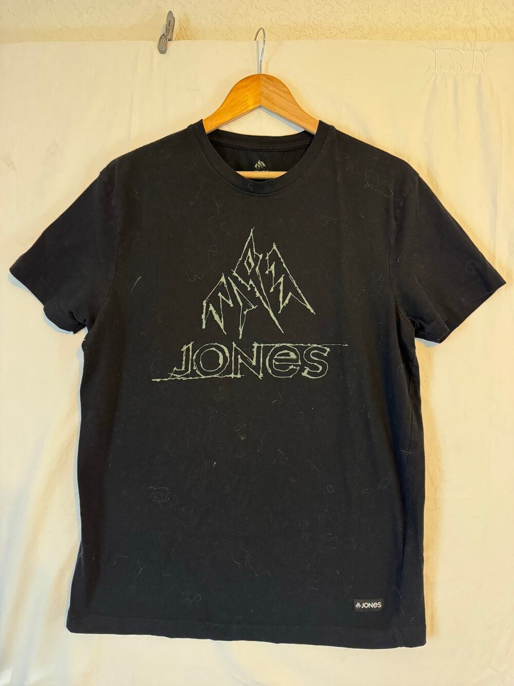 Jones Snowboards Mens Black T-shirt Green Logo Size L